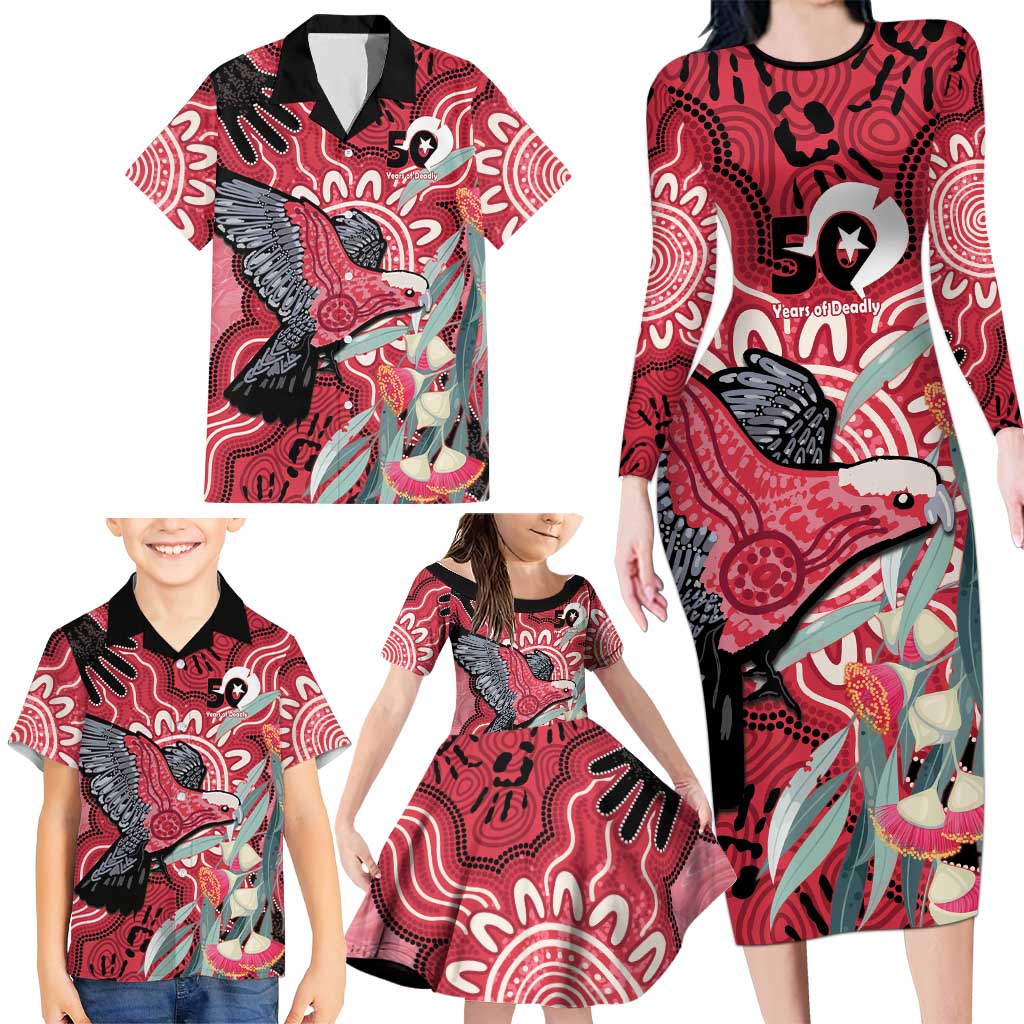 Personalised Australia Galah NAIDOC Week 2026 Family Matching Long Sleeve Bodycon Dress and Hawaiian Shirt 50 Years of Deadly Aboriginal Art