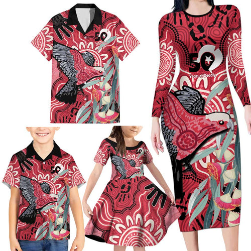 Personalised Australia Galah NAIDOC Week 2026 Family Matching Long Sleeve Bodycon Dress and Hawaiian Shirt 50 Years of Deadly Aboriginal Art