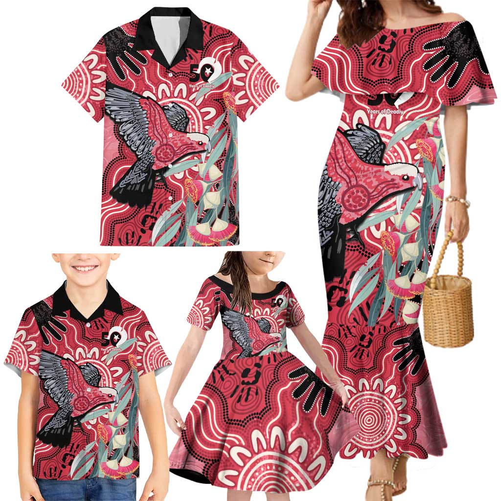 Personalised Australia Galah NAIDOC Week 2026 Family Matching Mermaid Dress and Hawaiian Shirt 50 Years of Deadly Aboriginal Art