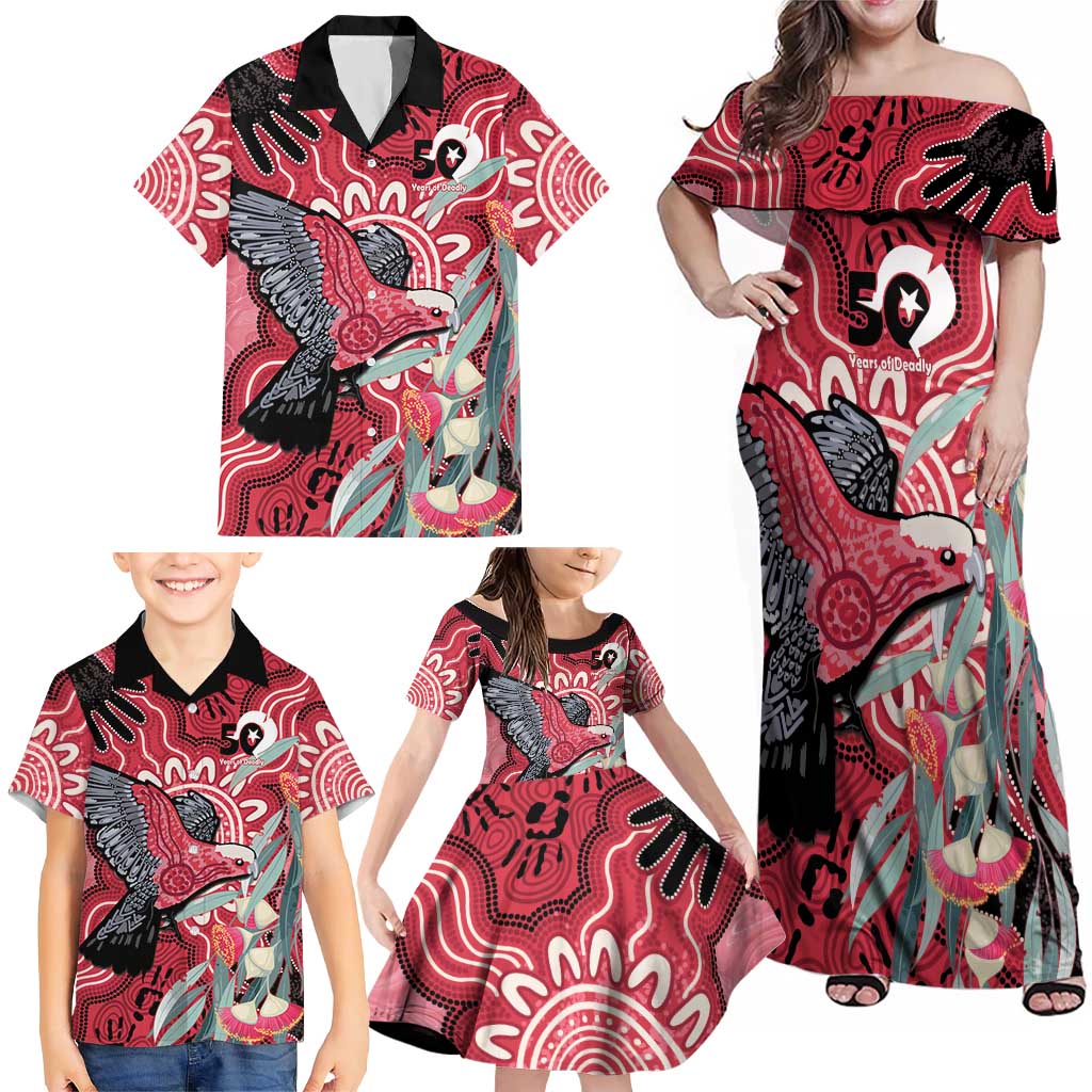 Personalised Australia Galah NAIDOC Week 2026 Family Matching Off Shoulder Maxi Dress and Hawaiian Shirt 50 Years of Deadly Aboriginal Art