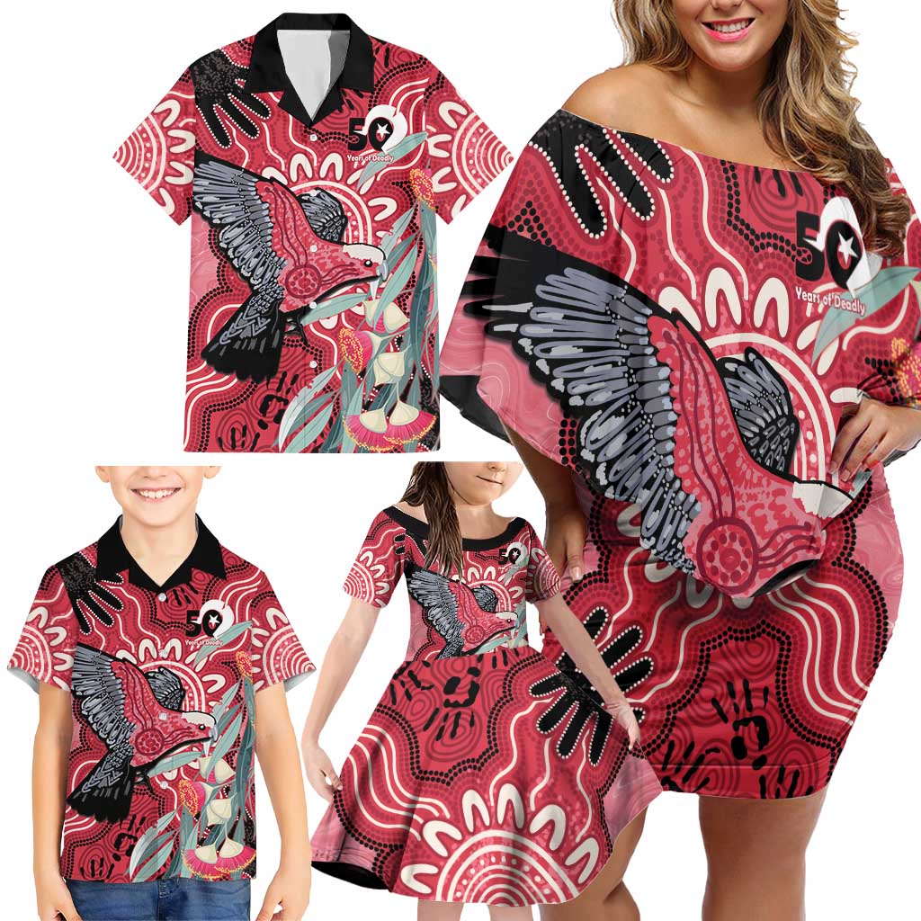Personalised Australia Galah NAIDOC Week 2026 Family Matching Off Shoulder Short Dress and Hawaiian Shirt 50 Years of Deadly Aboriginal Art