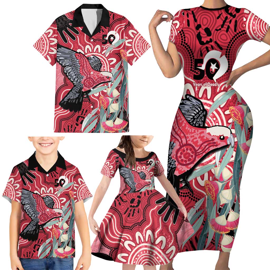 Personalised Australia Galah NAIDOC Week 2026 Family Matching Short Sleeve Bodycon Dress and Hawaiian Shirt 50 Years of Deadly Aboriginal Art