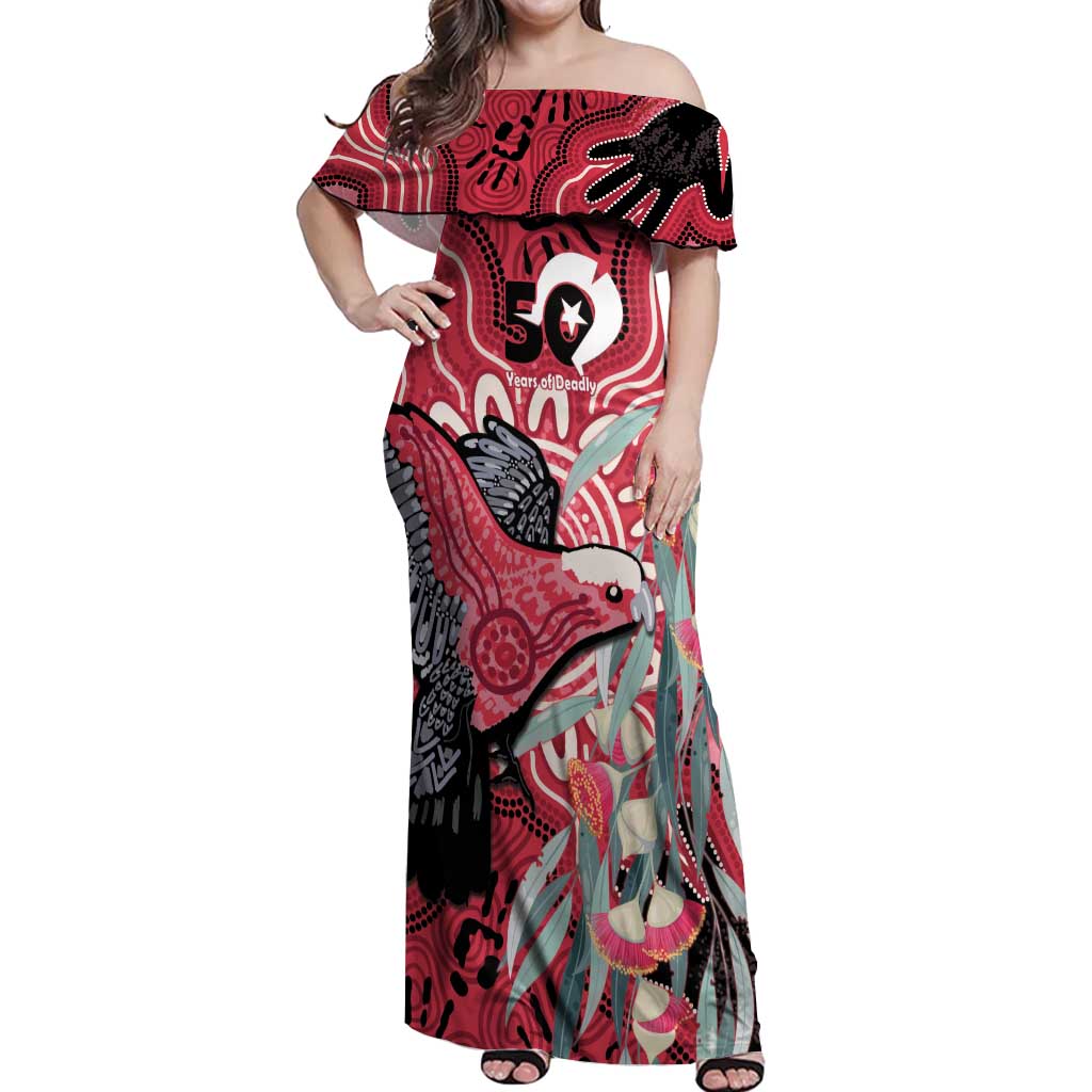 Personalised Australia Galah NAIDOC Week 2026 Off Shoulder Maxi Dress 50 Years of Deadly Aboriginal Art