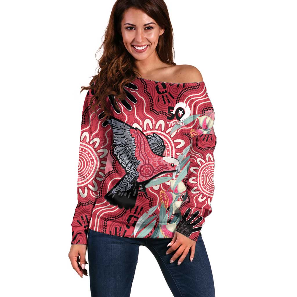 Personalised Australia Galah NAIDOC Week 2026 Off Shoulder Sweater 50 Years of Deadly Aboriginal Art