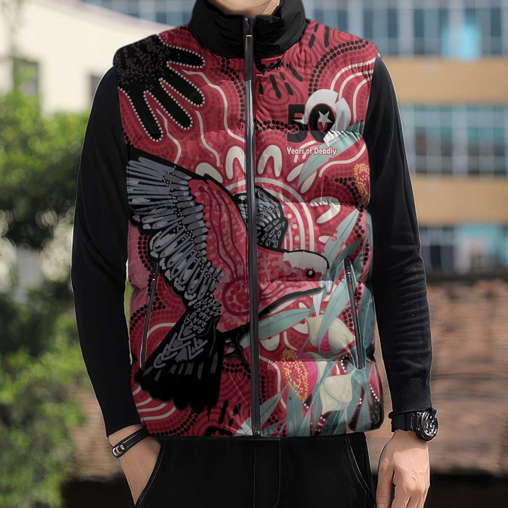 Personalised Australia Galah NAIDOC Week 2026 Sleeveless Puffer Jacket 50 Years of Deadly Aboriginal Art