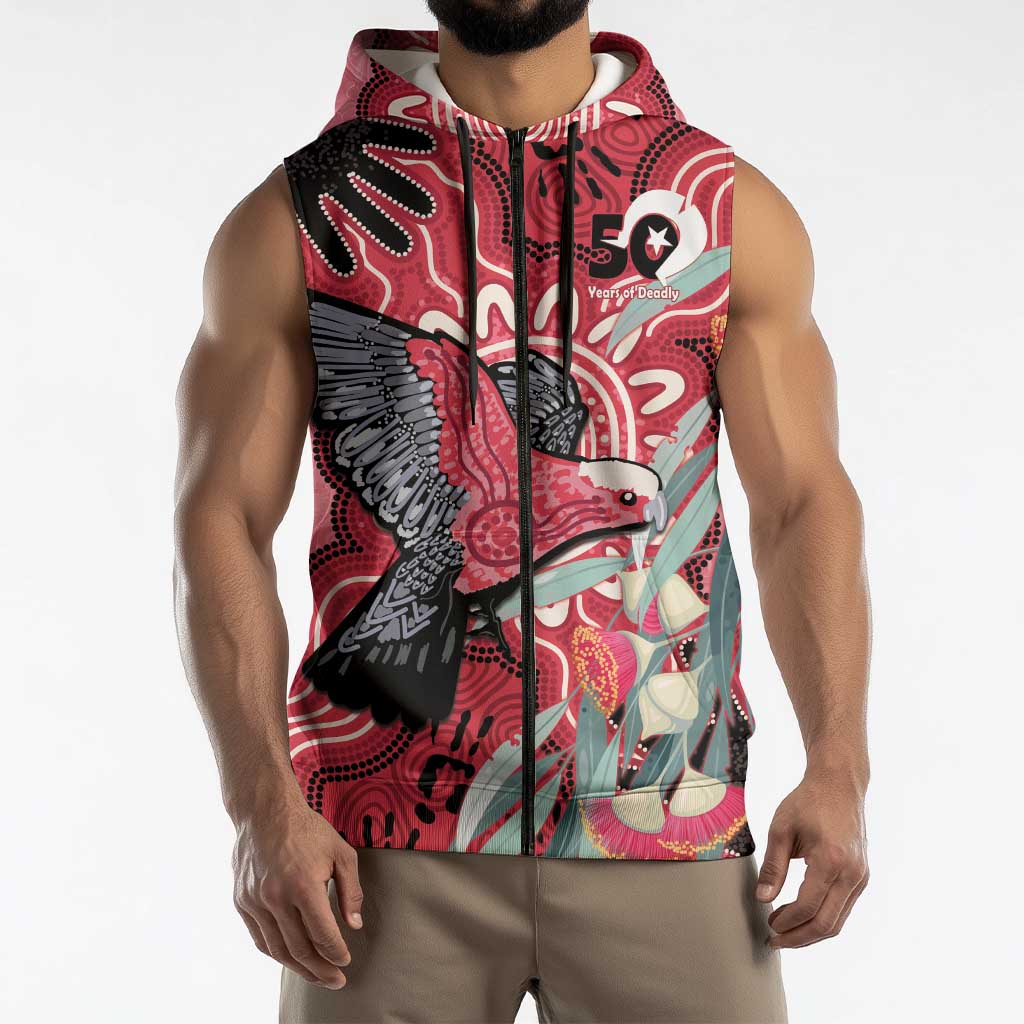 Personalised Australia Galah NAIDOC Week 2026 Sleeveless Zip Hoodie 50 Years of Deadly Aboriginal Art