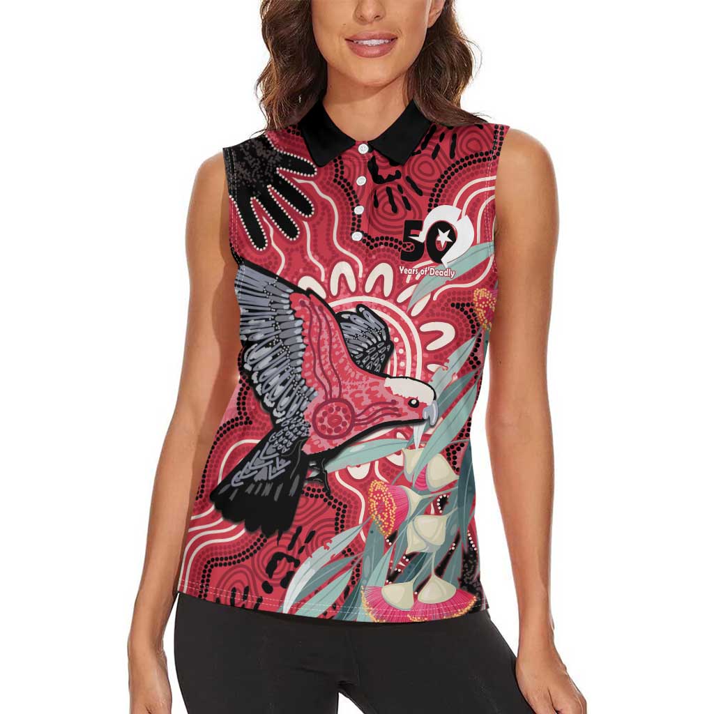 Personalised Australia Galah NAIDOC Week 2026 Women Sleeveless Polo Shirt 50 Years of Deadly Aboriginal Art