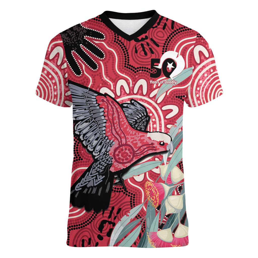 Personalised Australia Galah NAIDOC Week 2026 Women V-Neck T-Shirt 50 Years of Deadly Aboriginal Art