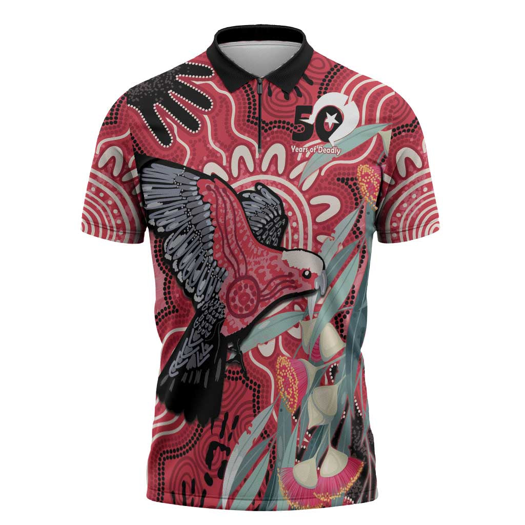 Personalised Australia Galah NAIDOC Week 2026 Zipper Polo Shirt 50 Years of Deadly Aboriginal Art