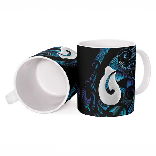 Hei Matau New Zealand Matariki Ceramic Mug NZ Fish Hook Maori Art