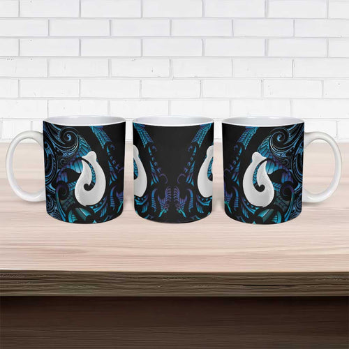 Hei Matau New Zealand Matariki Ceramic Mug NZ Fish Hook Maori Art
