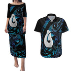 Hei Matau New Zealand Matariki Couples Matching Puletasi and Hawaiian Shirt NZ Fish Hook Maori Art
