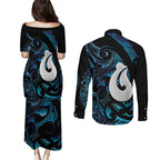 Hei Matau New Zealand Matariki Couples Matching Puletasi and Long Sleeve Button Shirt NZ Fish Hook Maori Art