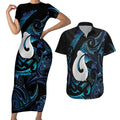 Hei Matau New Zealand Matariki Couples Matching Short Sleeve Bodycon Dress and Hawaiian Shirt NZ Fish Hook Maori Art