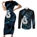Hei Matau New Zealand Matariki Couples Matching Short Sleeve Bodycon Dress and Long Sleeve Button Shirt NZ Fish Hook Maori Art