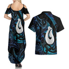Hei Matau New Zealand Matariki Couples Matching Summer Maxi Dress and Hawaiian Shirt NZ Fish Hook Maori Art