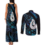 Hei Matau New Zealand Matariki Couples Matching Tank Maxi Dress and Long Sleeve Button Shirt NZ Fish Hook Maori Art