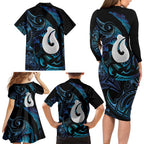 Hei Matau New Zealand Matariki Family Matching Long Sleeve Bodycon Dress and Hawaiian Shirt NZ Fish Hook Maori Art