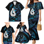 Hei Matau New Zealand Matariki Family Matching Mermaid Dress and Hawaiian Shirt NZ Fish Hook Maori Art