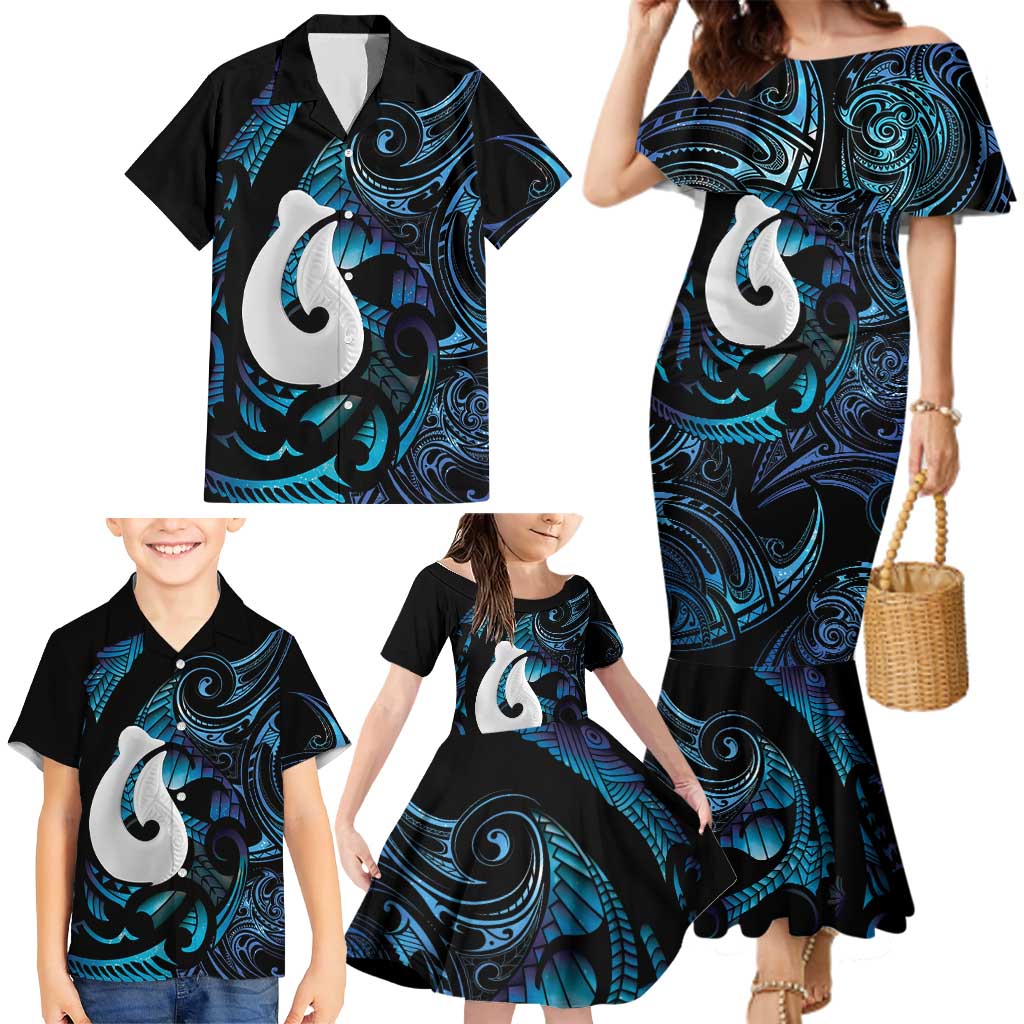 Hei Matau New Zealand Matariki Family Matching Mermaid Dress and Hawaiian Shirt NZ Fish Hook Maori Art