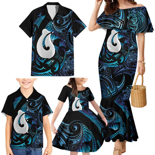 Hei Matau New Zealand Matariki Family Matching Mermaid Dress and Hawaiian Shirt NZ Fish Hook Maori Art