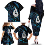 Hei Matau New Zealand Matariki Family Matching Off The Shoulder Long Sleeve Dress and Hawaiian Shirt NZ Fish Hook Maori Art