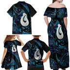 Hei Matau New Zealand Matariki Family Matching Off Shoulder Maxi Dress and Hawaiian Shirt NZ Fish Hook Maori Art