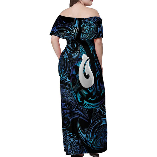 Hei Matau New Zealand Matariki Family Matching Off Shoulder Maxi Dress and Hawaiian Shirt NZ Fish Hook Maori Art