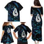Hei Matau New Zealand Matariki Family Matching Puletasi and Hawaiian Shirt NZ Fish Hook Maori Art