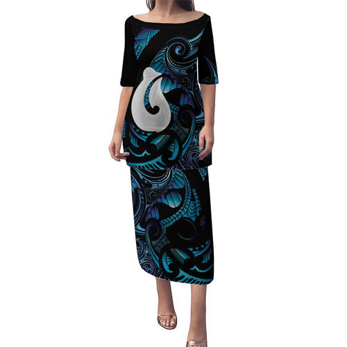 Hei Matau New Zealand Matariki Family Matching Puletasi and Hawaiian Shirt NZ Fish Hook Maori Art