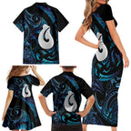 Hei Matau New Zealand Matariki Family Matching Short Sleeve Bodycon Dress and Hawaiian Shirt NZ Fish Hook Maori Art