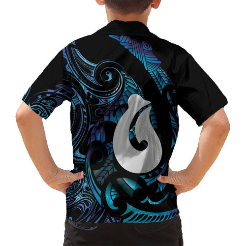 Hei Matau New Zealand Matariki Kid Hawaiian Shirt NZ Fish Hook Maori Art