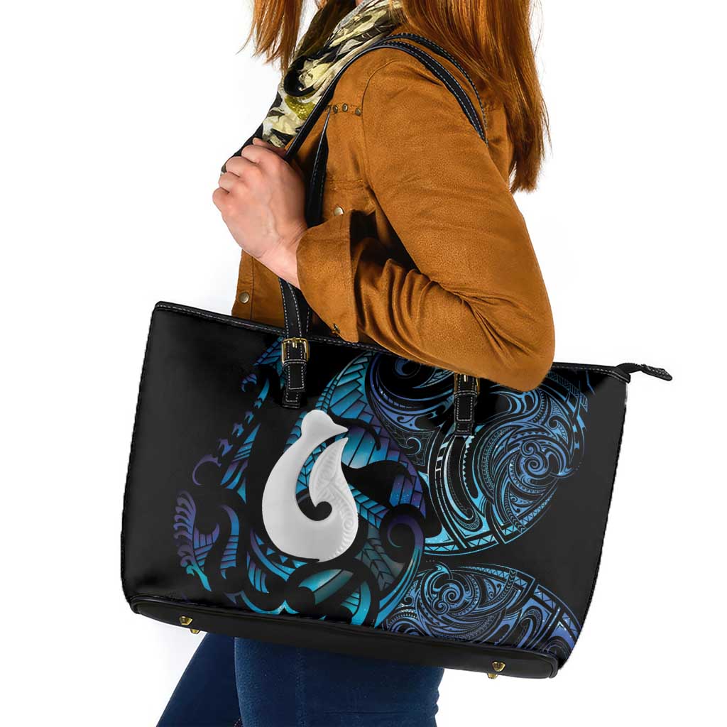 Hei Matau New Zealand Matariki Leather Tote Bag NZ Fish Hook Maori Art