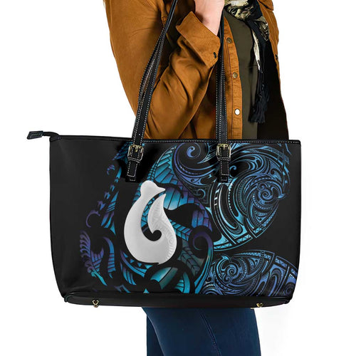 Hei Matau New Zealand Matariki Leather Tote Bag NZ Fish Hook Maori Art