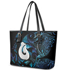 Hei Matau New Zealand Matariki Leather Tote Bag NZ Fish Hook Maori Art