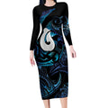 Hei Matau New Zealand Matariki Long Sleeve Bodycon Dress NZ Fish Hook Maori Art