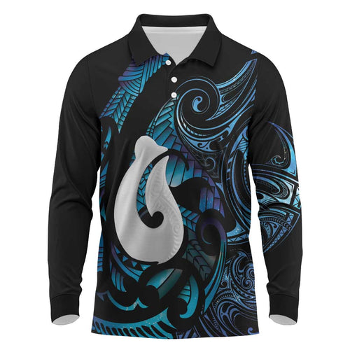 Hei Matau New Zealand Matariki Long Sleeve Polo Shirt NZ Fish Hook Maori Art