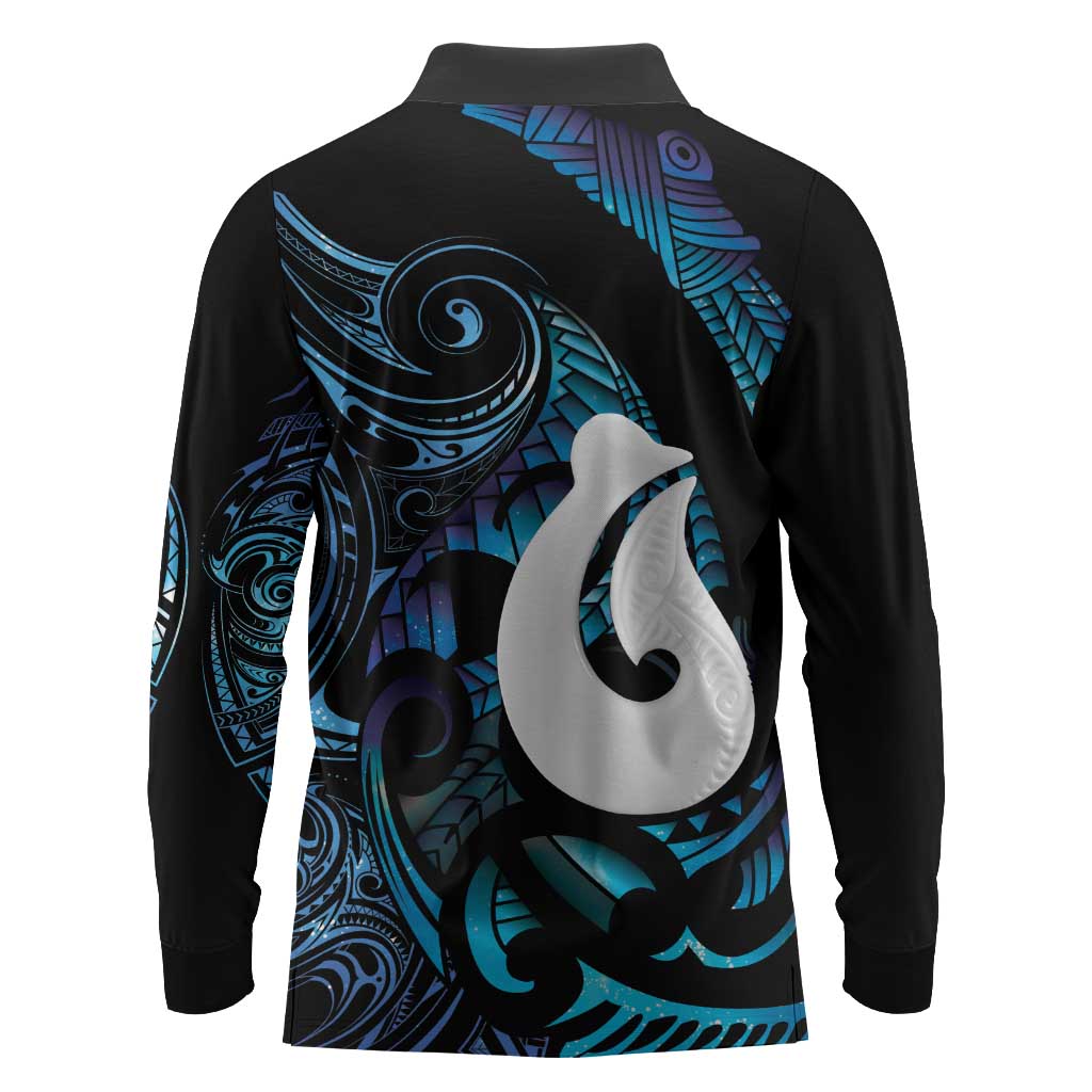Hei Matau New Zealand Matariki Long Sleeve Polo Shirt NZ Fish Hook Maori Art