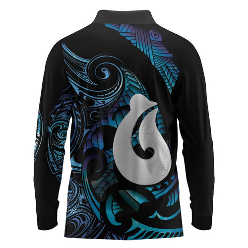 Hei Matau New Zealand Matariki Long Sleeve Polo Shirt NZ Fish Hook Maori Art