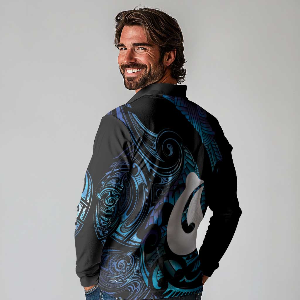Hei Matau New Zealand Matariki Long Sleeve Polo Shirt NZ Fish Hook Maori Art