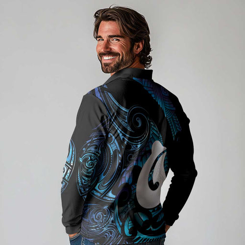 Hei Matau New Zealand Matariki Long Sleeve Polo Shirt NZ Fish Hook Maori Art