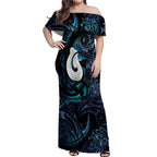 Hei Matau New Zealand Matariki Off Shoulder Maxi Dress NZ Fish Hook Maori Art
