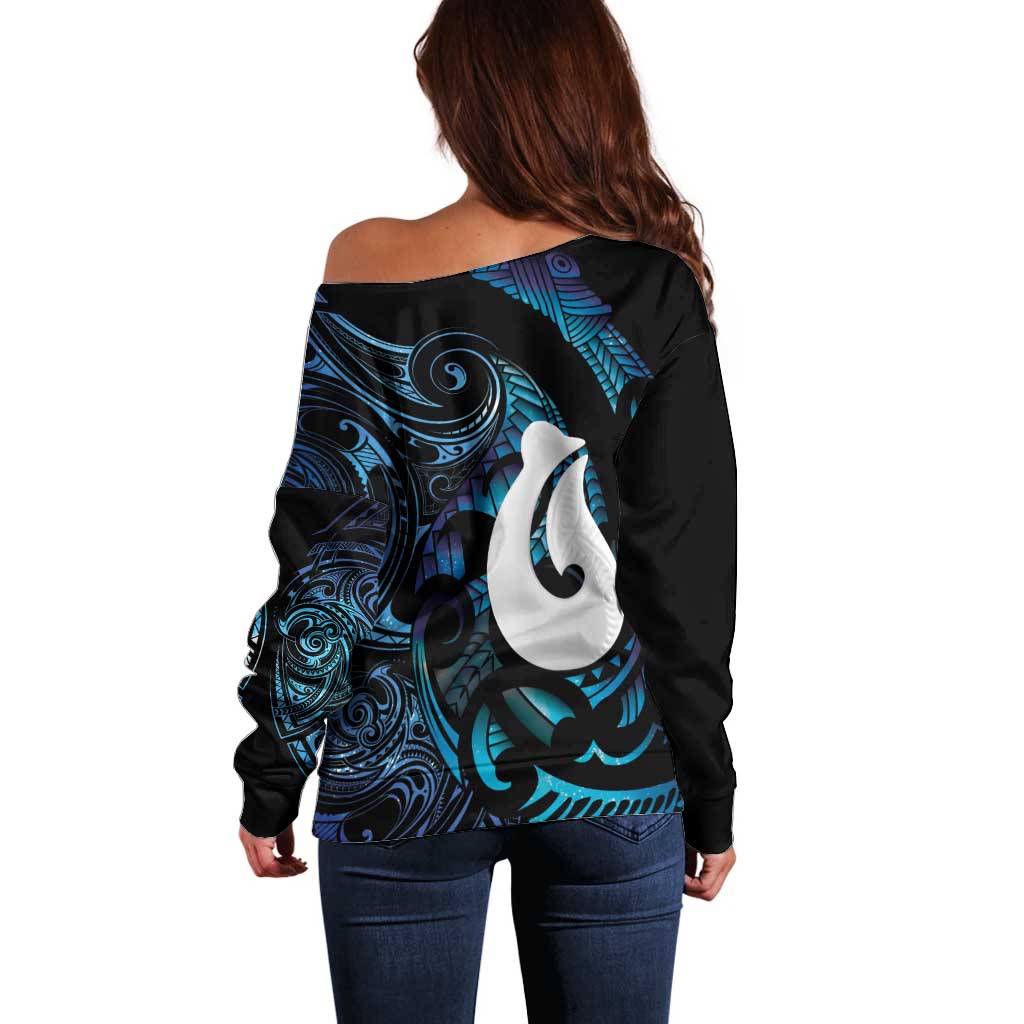 Hei Matau New Zealand Matariki Off Shoulder Sweater NZ Fish Hook Maori Art