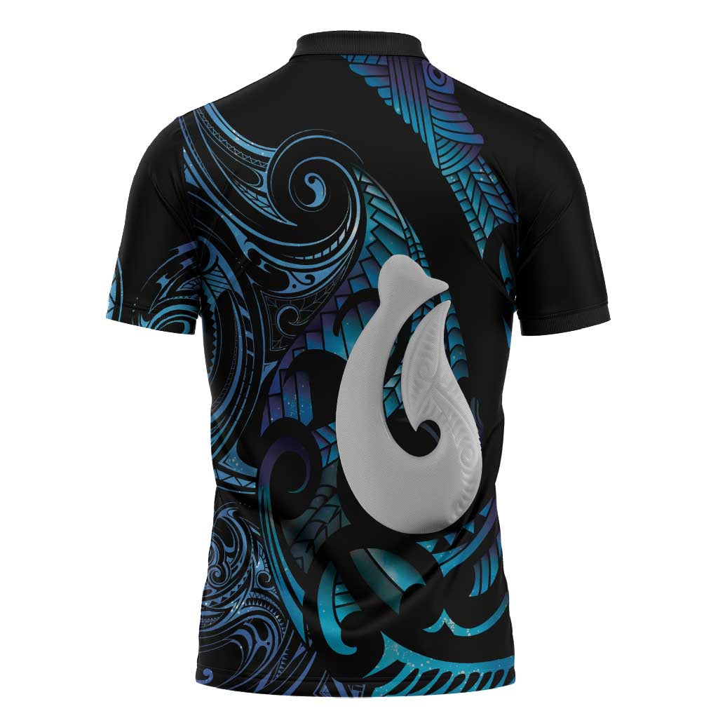 Hei Matau New Zealand Matariki Zipper Polo Shirt NZ Fish Hook Maori Art