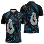 Hei Matau New Zealand Matariki Zipper Polo Shirt NZ Fish Hook Maori Art