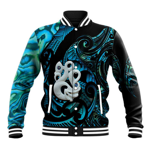 Manaia New Zealand Matariki Baseball Jacket NZ Paua Shell Maori Art