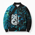 Manaia New Zealand Matariki Bomber Puffer Jacket NZ Paua Shell Maori Art