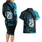 Manaia New Zealand Matariki Couples Matching Long Sleeve Bodycon Dress and Hawaiian Shirt NZ Paua Shell Maori Art
