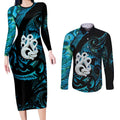 Manaia New Zealand Matariki Couples Matching Long Sleeve Bodycon Dress and Long Sleeve Button Shirt NZ Paua Shell Maori Art