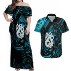 Manaia New Zealand Matariki Couples Matching Off Shoulder Maxi Dress and Hawaiian Shirt NZ Paua Shell Maori Art